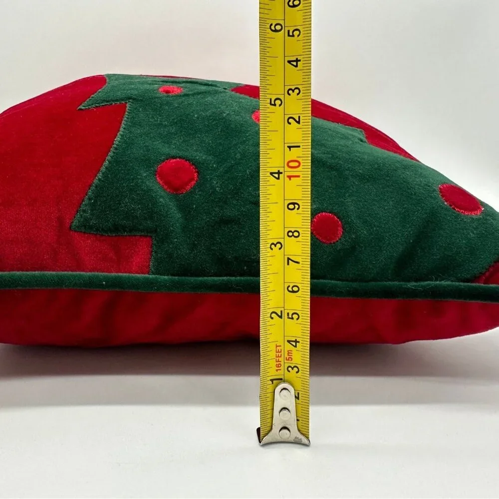 Vintage Christmas Tree Throw Pillow Red Green Velvet Sequins Holiday Decor